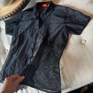 Lip Gloss Black Sheer Polka Dotted Collared Sexy Cosplay Tee Size Medium